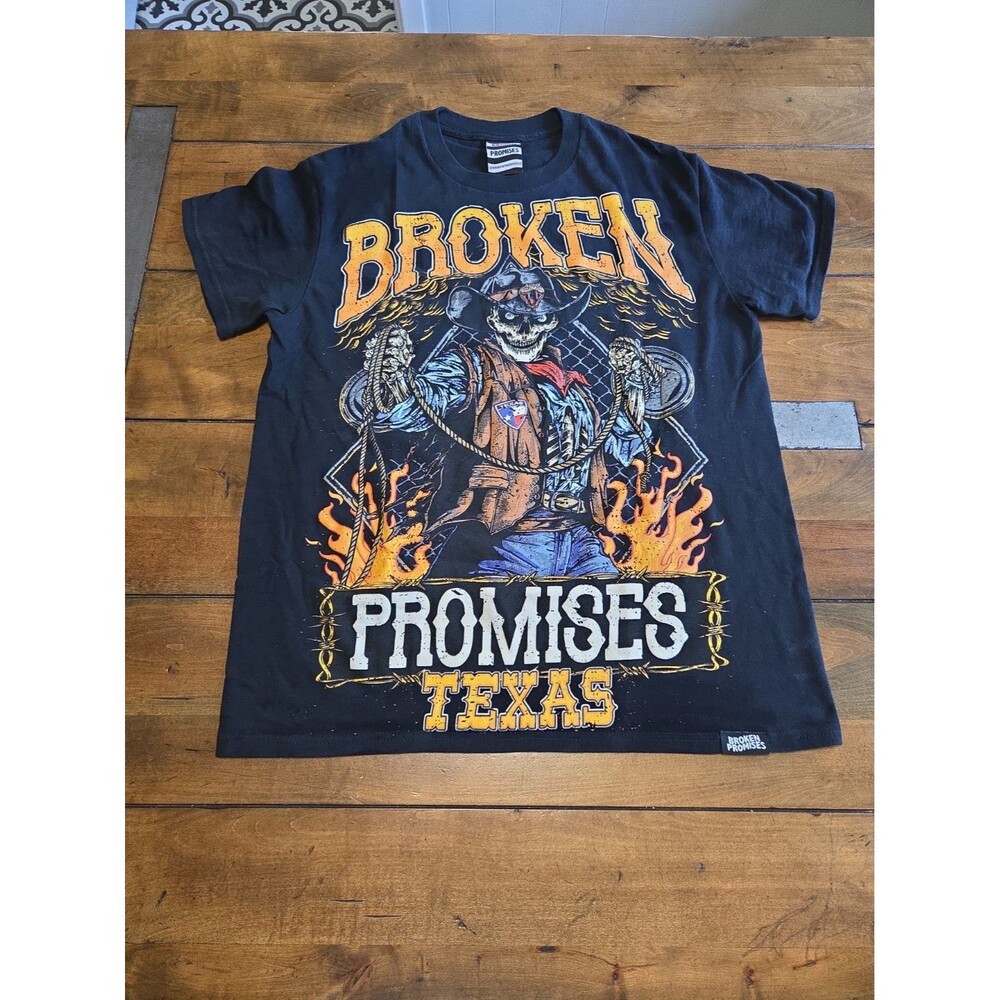 broken promises shirt mens small texas tour cowboy skeleton black streetwear tee